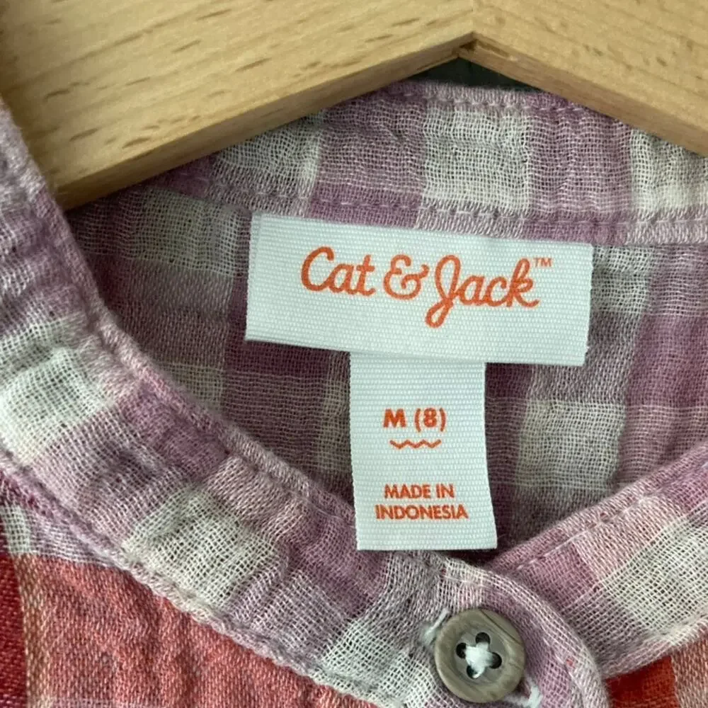 Cat & Jack Plaid Gauze Dress - Pink Purple - 8 Medium